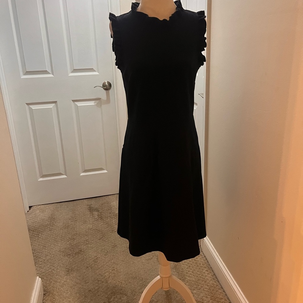 LOFT Black Midi Dress with Ruffle Sleeves